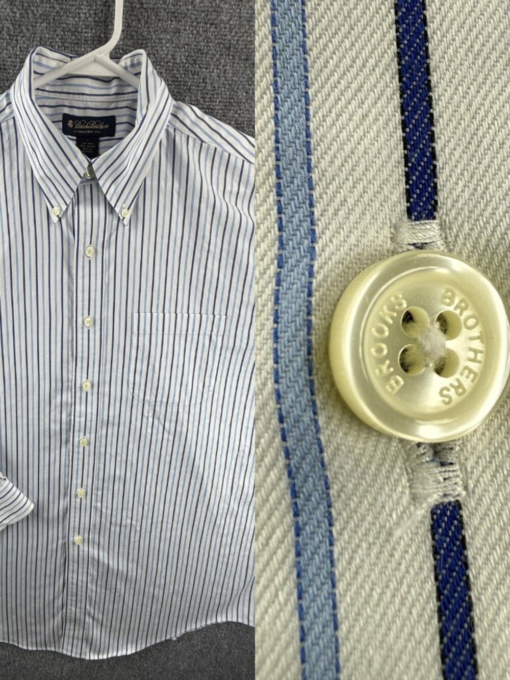 Brooks Brothers Large Cotton Button-Down Twill Striped Non-Iron Blue Long Sleeve